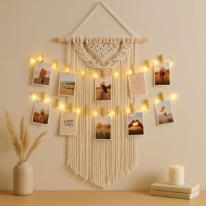 Boho macrame photo display